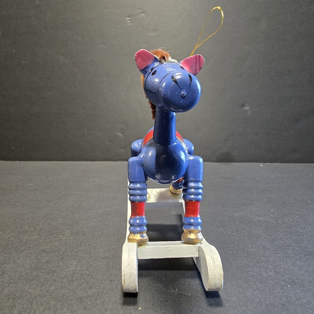 Vtg Christmas Rocking Horse Ornaments 2 Painted Wood, 1 Plastic - Picture 9 of 16